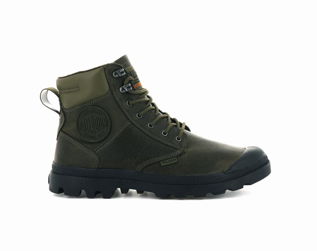 Palladium Pampa Shield Wp+ Lth Women's Waterproof Boots Olive (HRAZ97206)